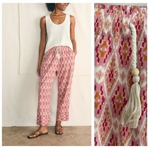 Faherty Pink Clara Ikat Pacific Beach Linen Pants XS